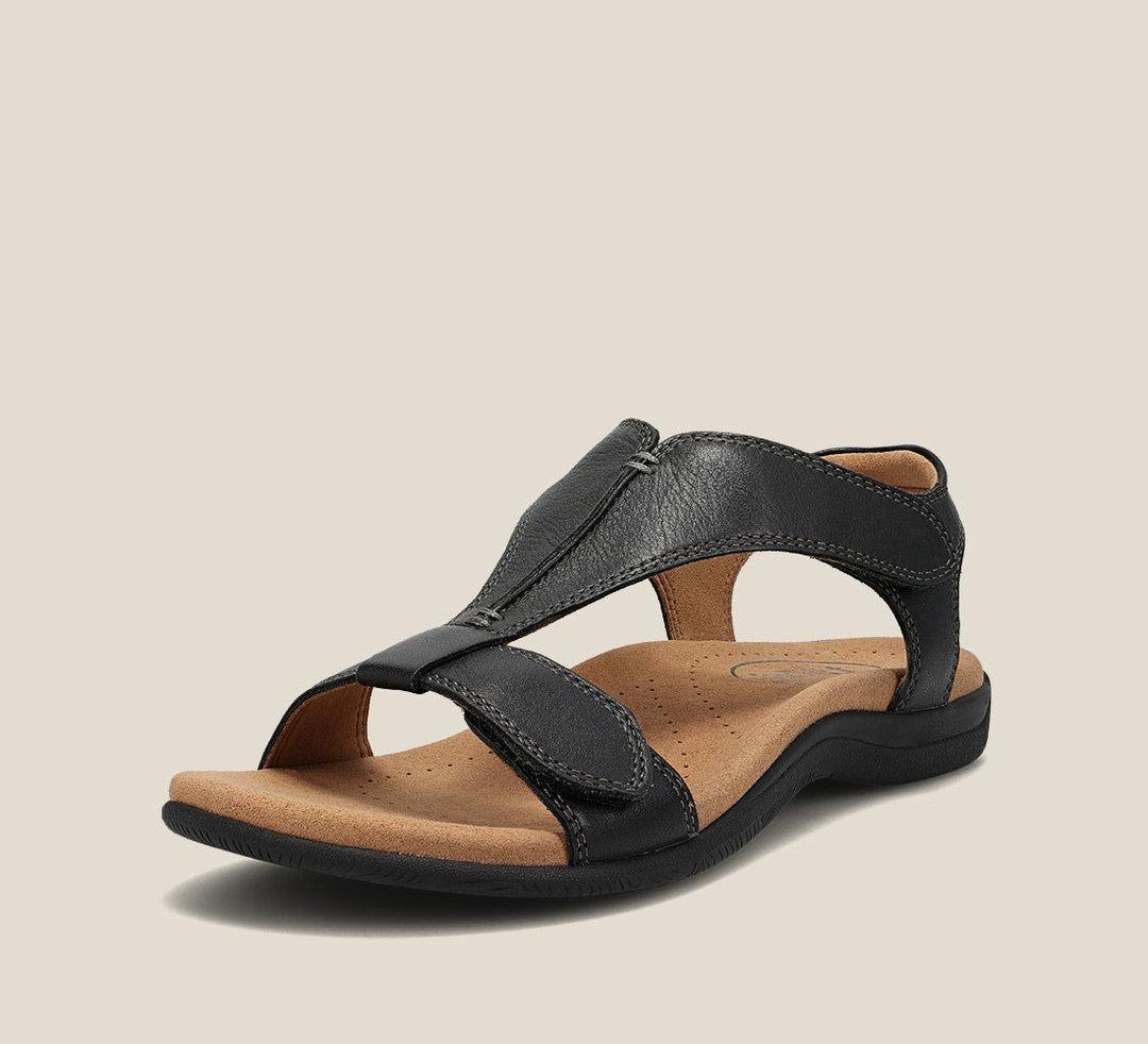 Black Orthopedic Vegan Leather Sandals Women UK – Smart Casual Holiday Wear Evening Footwear
