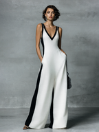 Black and White Cotton Linen Jumpsuit for Women UK – Smart Casual Holiday Wear, Cocktail