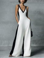 Black and White Cotton Linen Jumpsuit for Women UK – Smart Casual Holiday Wear, Cocktail