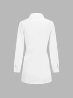Blue Oversized Women's Shirt with Front Tied Belt UK – Smart Casual Office Holiday Wear