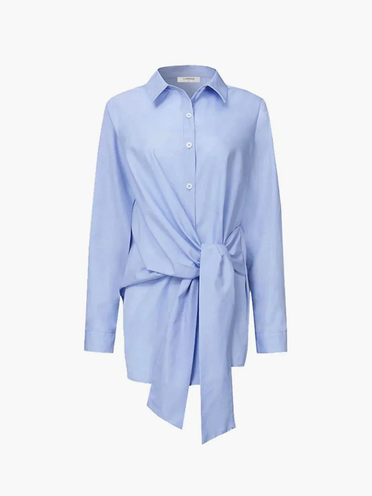 Blue Oversized Women's Shirt with Front Tied Belt UK – Smart Casual Office Holiday Wear