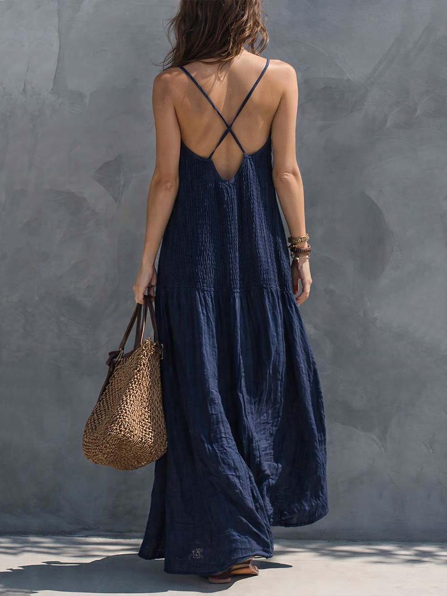 Bohemian Maxi Dress in Cotton Linen with Patchwork Design for Casual Wear