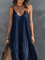 Bohemian Maxi Dress in Cotton Linen with Patchwork Design for Casual Wear