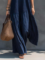 Bohemian Maxi Dress in Cotton Linen with Patchwork Design for Casual Wear
