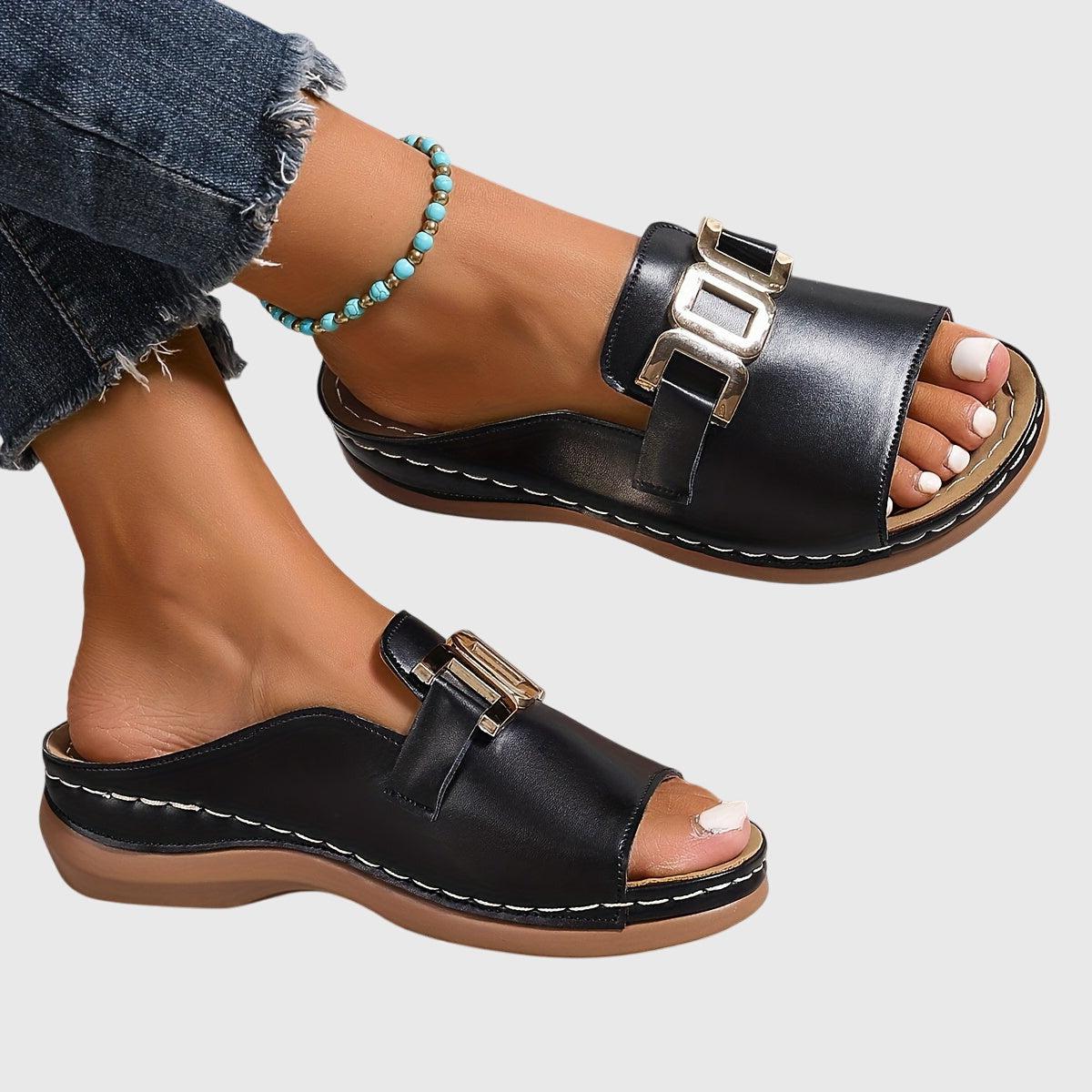 Brown Comfy Buckle Sandals Women UK – Smart Casual Holiday Wear Evening Footwear