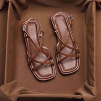 Brown Italian Leather Strap Sandals Women UK – Smart Casual Holiday Wear Evening Footwear