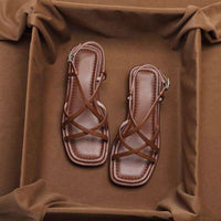 Brown Italian Leather Strap Sandals Women UK – Smart Casual Holiday Wear Evening Footwear