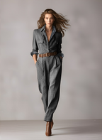 Brown Tweed Utility Jumpsuit - Sophisticated Plaid Design for Women