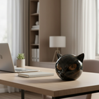 Cat Head Sculpture – Black Color, Hypnotic Eyes – Home Decor, Gift