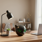 Cat Head Sculpture – Black Color, Hypnotic Eyes – Home Decor, Gift