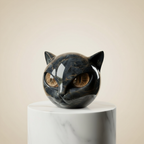 Cat Head Sculpture – Black Color, Hypnotic Eyes – Home Decor, Gift