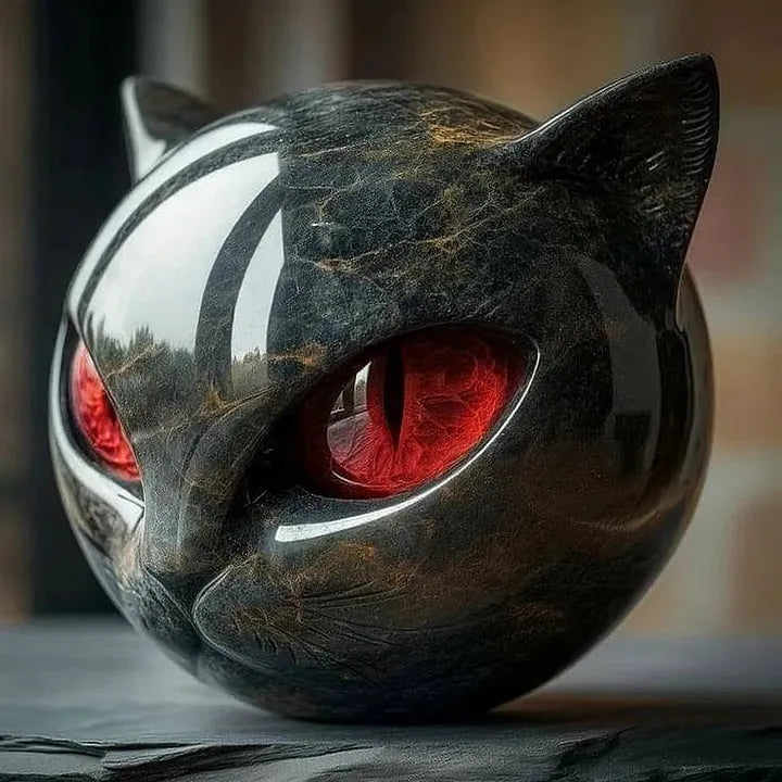 Cat Head Sculpture – Black Color, Hypnotic Eyes – Home Decor, Gift