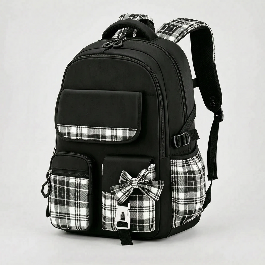 Checkered Detail School Rucksack – Travel, Everyday Use