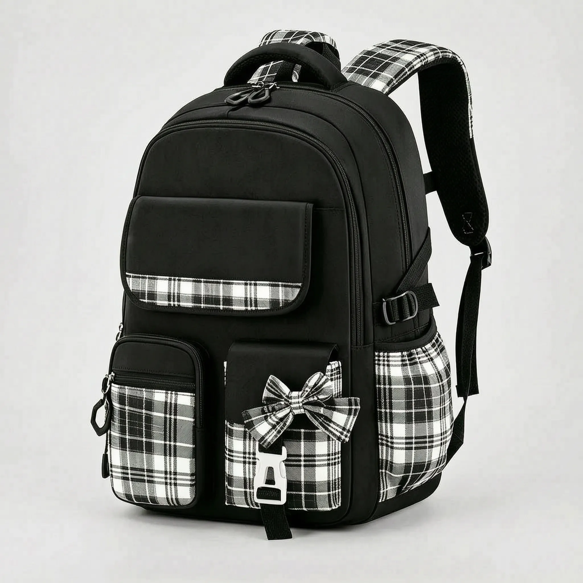 Checkered Detail School Rucksack – Travel, Everyday Use