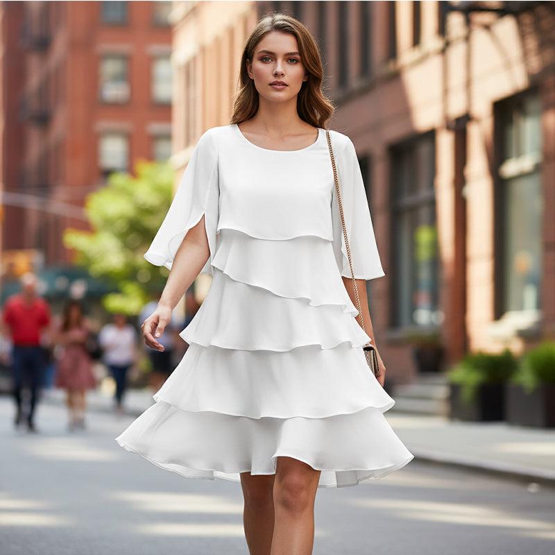 Chic Puffärmel Schichtkleid für Frauen – Elegantes Freizeitkleid aus Baumwolle