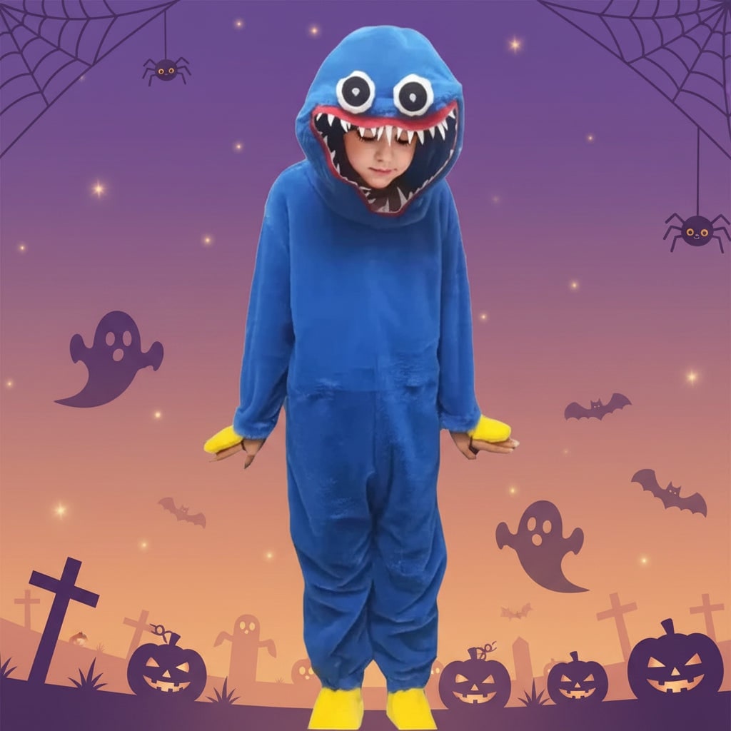 Children's Monster Costume Plush Jumpsuit with Hood – Halloween, Dress-Up