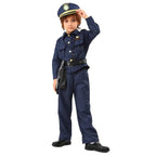 Children's Police Officer Costume for Halloween with Hat, Accessories, and Toy Handcuffs