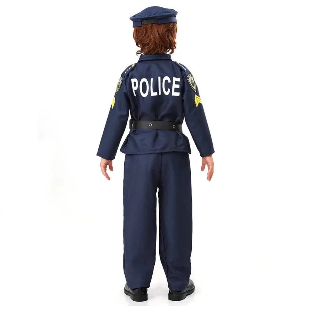 Children's Police Officer Costume for Halloween with Hat, Accessories, and Toy Handcuffs