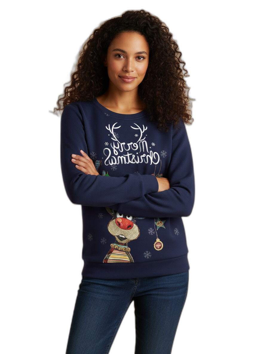 Christmas jumper for women | Knitted pullover with Christmas motif | Casual winter fashion for the festive season Blue
