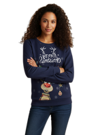 Christmas jumper for women | Knitted pullover with Christmas motif | Casual winter fashion for the festive season Blue
