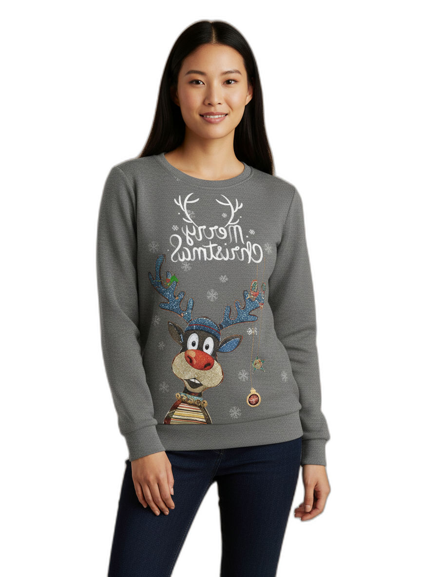 Christmas jumper for women | Knitted pullover with Christmas motif | Casual winter fashion for the festive season Grey