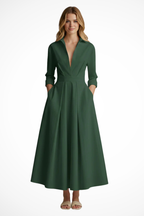 Collared Button Front Midi Dress for Women | Fitted Waist, Casual Style
