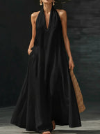 Cotton Linen Maxi Shirt Dress for Women - Pocketed Button-Front Summer Style