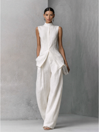 Cotton Linen Sleeveless Top and Wide-Leg Pants Set for Women - Minimalist Outfit