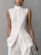 Cotton Linen Sleeveless Top and Wide-Leg Pants Set for Women - Minimalist Outfit