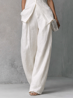 Cotton Linen Sleeveless Top and Wide-Leg Pants Set for Women - Minimalist Outfit