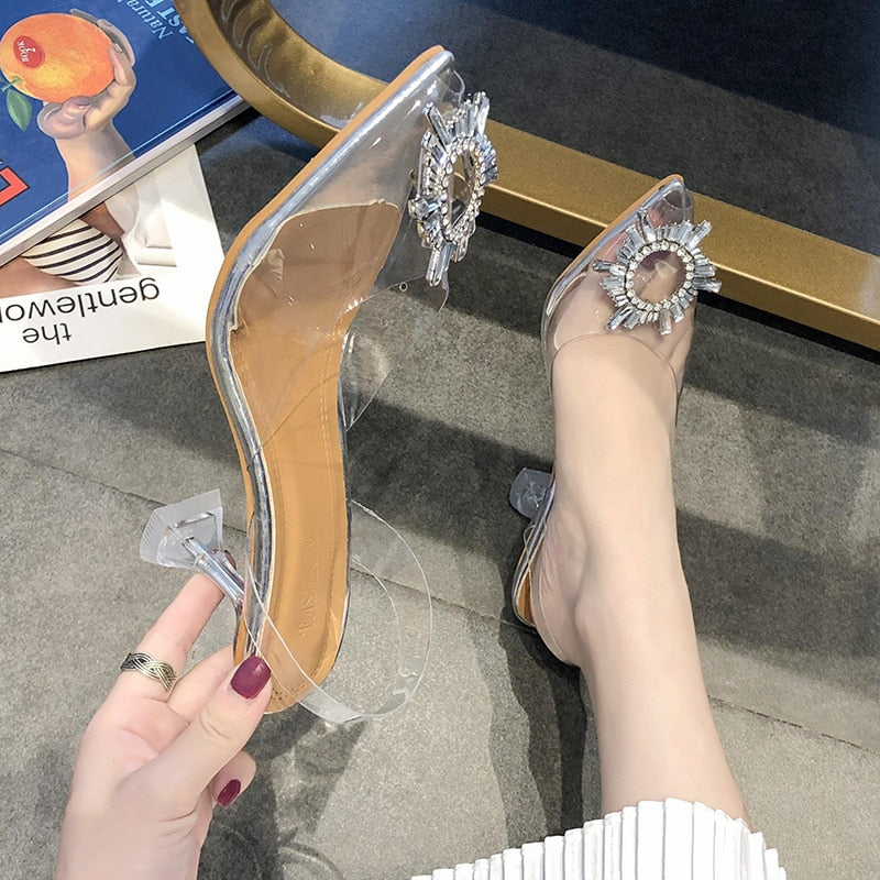 Crystal-Embellished PVC Slingback Pumps for Women - Elegant Footwear