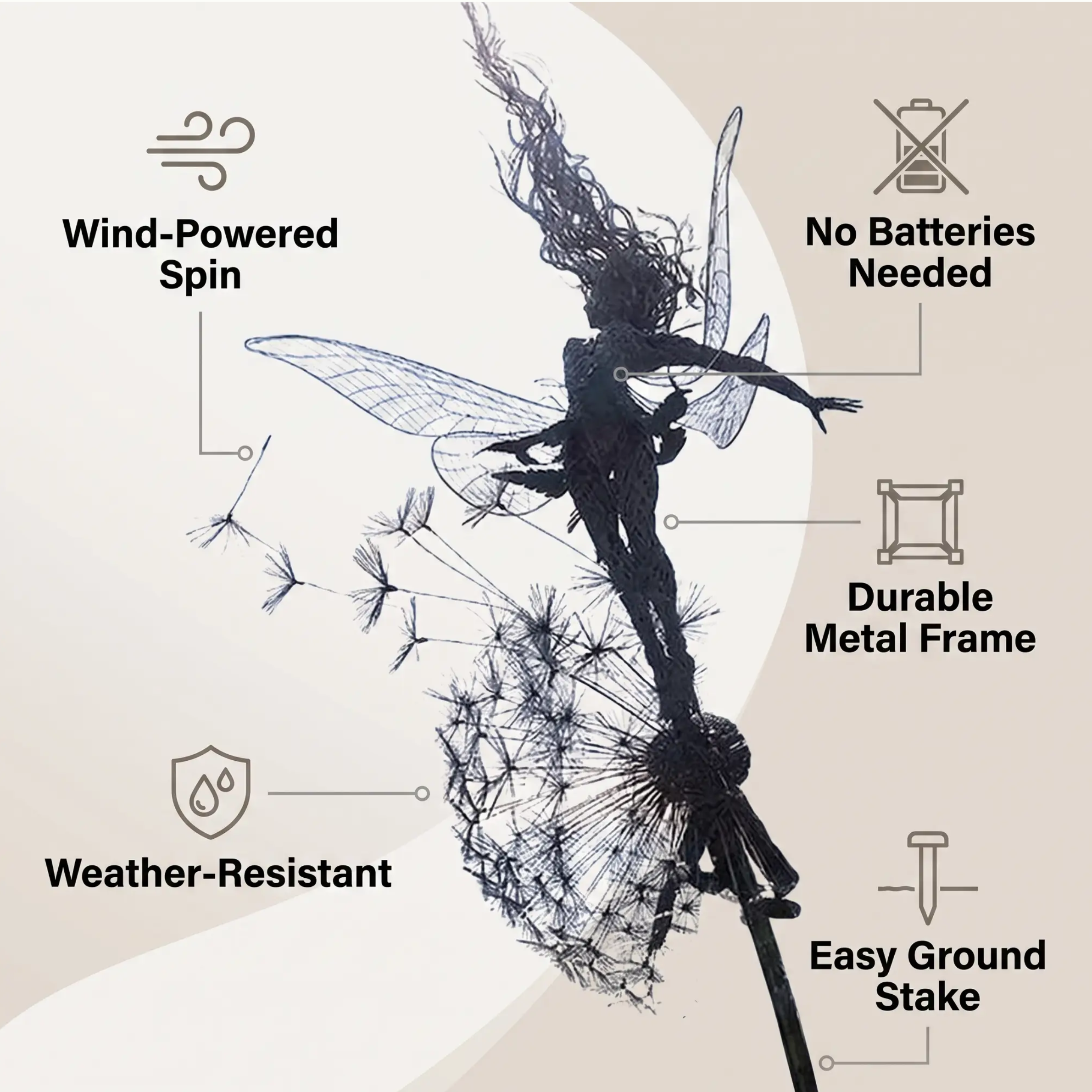Dancing Fairy Statue Steel – Garden Decor, Home Accent – Outdoor, Patio