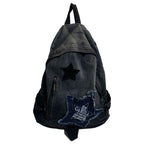 Denim Casual School Backpack with Star Appliqué – School, Travel