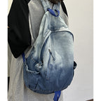 Denim Casual School Backpack with Star Appliqué – School, Travel
