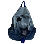 Denim Casual School Backpack with Star Appliqué – School, Travel
