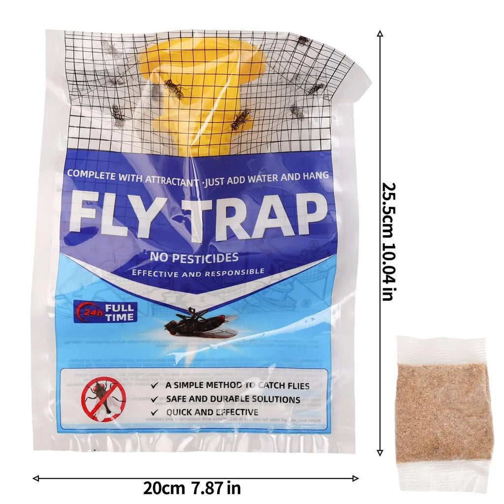 Disposable fly trap with water-soluble bait for outdoor use