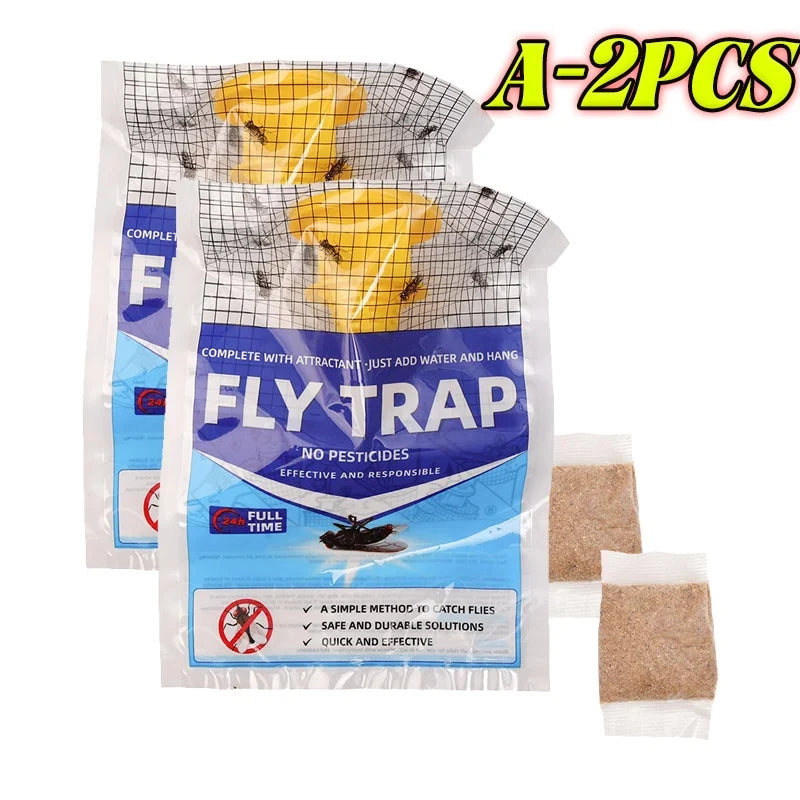 Disposable fly trap with water-soluble bait for outdoor use