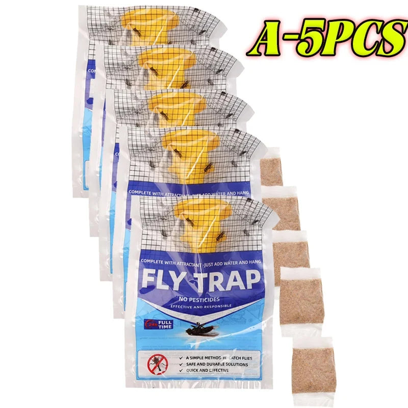Disposable fly trap with water-soluble bait for outdoor use