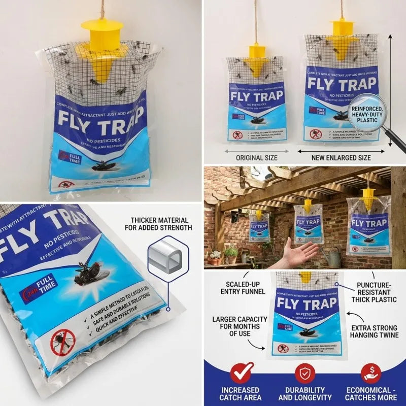 Disposable fly trap with water-soluble bait for outdoor use