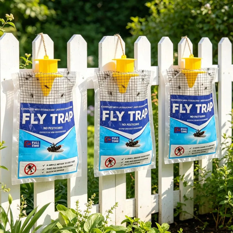Disposable fly trap with water-soluble bait for outdoor use