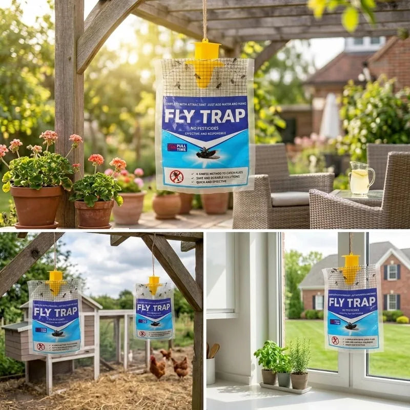 Disposable fly trap with water-soluble bait for outdoor use