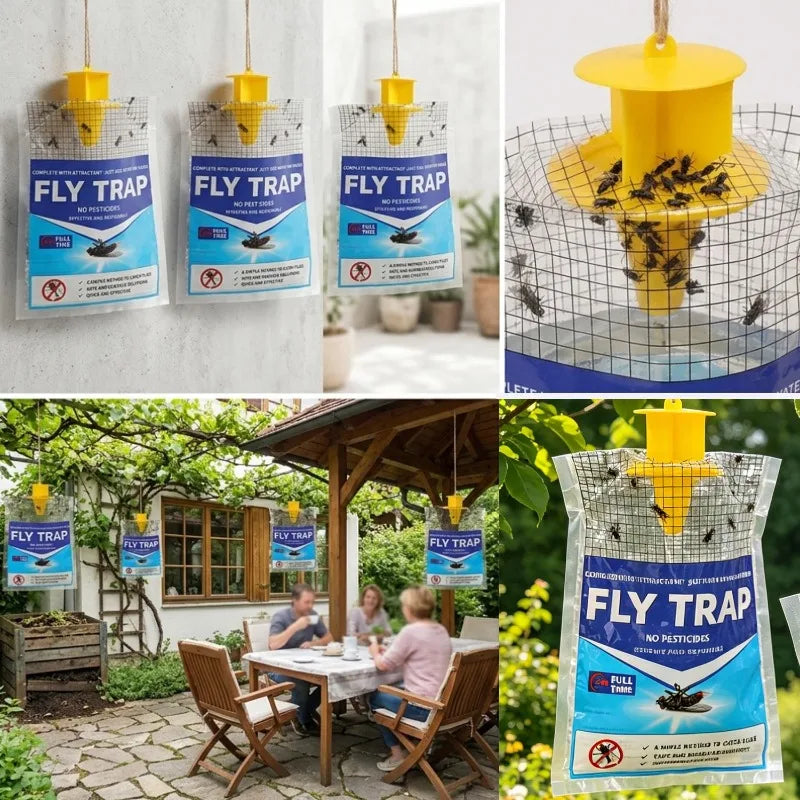 Disposable fly trap with water-soluble bait for outdoor use