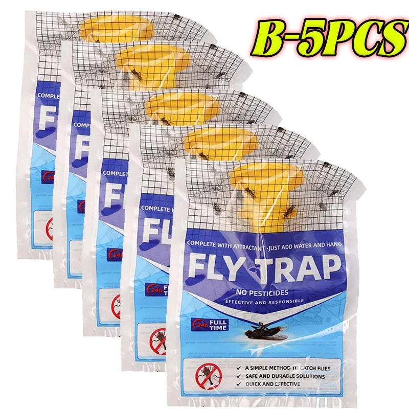 Disposable fly trap with water-soluble bait for outdoor use