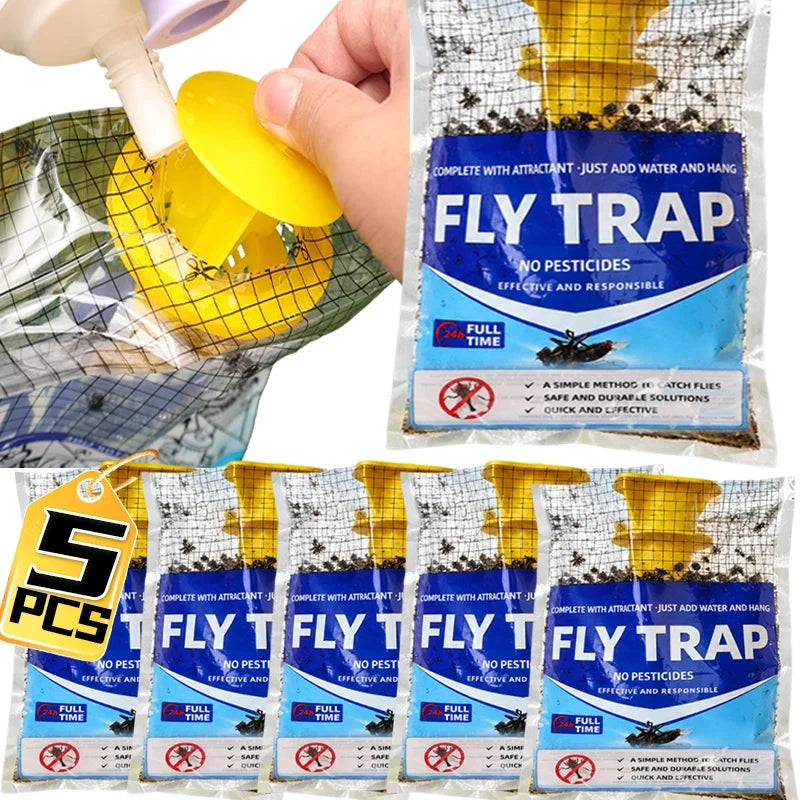 Disposable fly trap with water-soluble bait for outdoor use