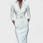Elegant Damen-Midikleid aus Baumwolle mit Wickeloptik und Gürtel für besondere Anlässe