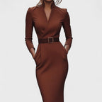 Elegant Damen-Midikleid aus Baumwolle mit Wickeloptik und Gürtel für besondere Anlässe