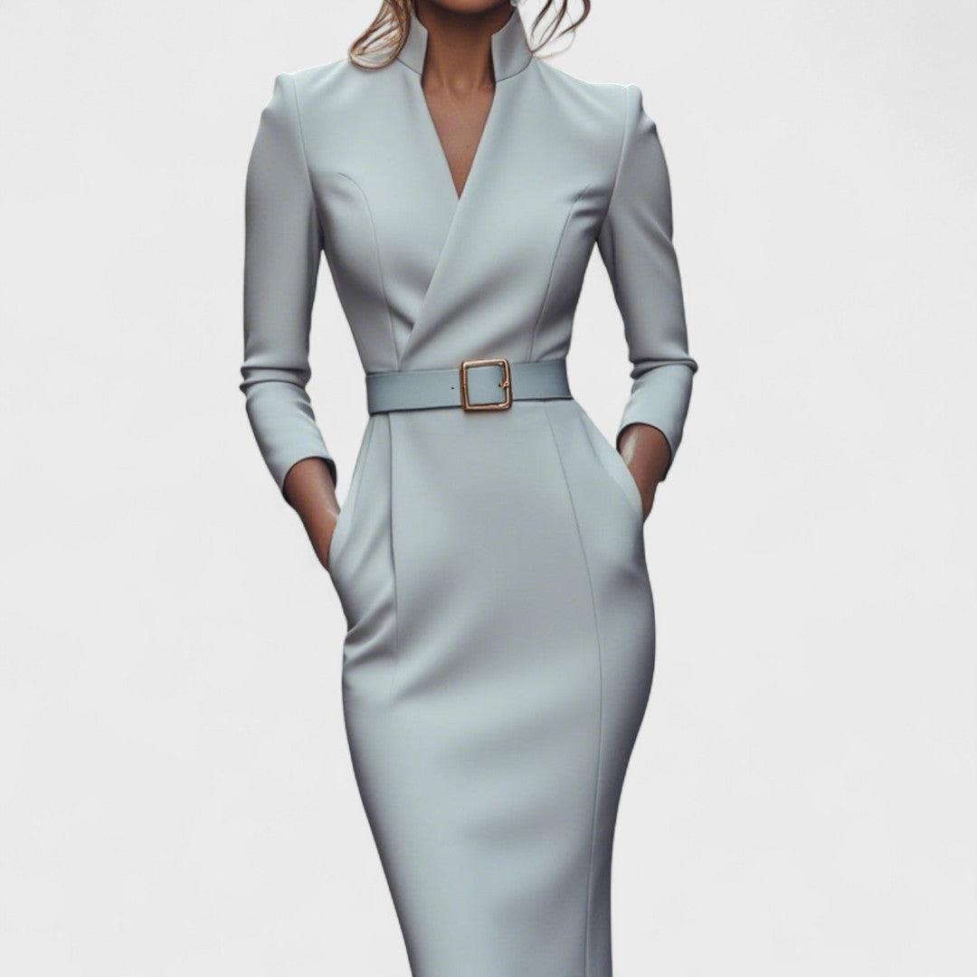 Elegant Damen-Midikleid aus Baumwolle mit Wickeloptik und Gürtel für besondere Anlässe