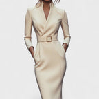 Elegant Damen-Midikleid aus Baumwolle mit Wickeloptik und Gürtel für besondere Anlässe