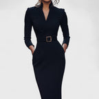 Elegant Damen-Midikleid aus Baumwolle mit Wickeloptik und Gürtel für besondere Anlässe