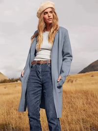 Elegant Lapel Coat in Soft Wool Blend for Women - Stylish Outerwear for Casual and Formal Occasions Light Blue